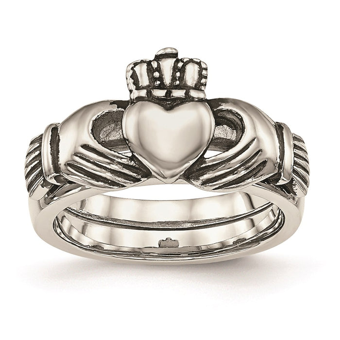 Unisex Fashion Jewelry, Chisel Brand Stainless Steel Love, Loyalty, Friendship Claddagh Double Hinged Ring