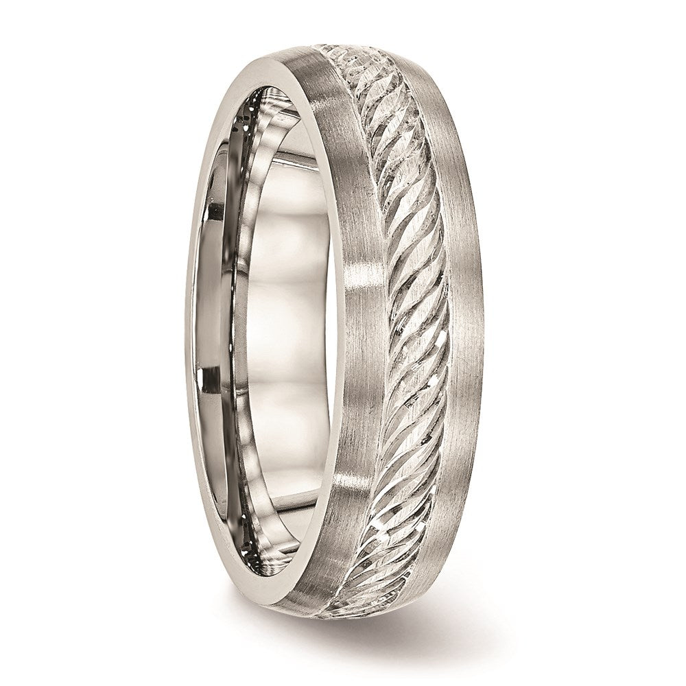 Men's Fashion Jewelry, Chisel Brand Stainless Steel Brushed w/Silver D/C Inlay Ring