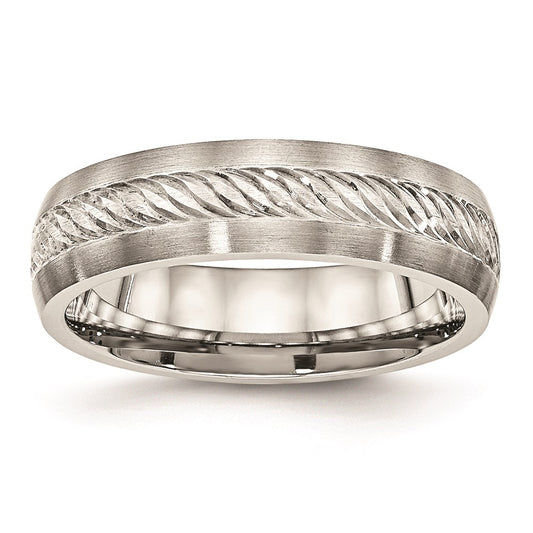 Men's Fashion Jewelry, Chisel Brand Stainless Steel Brushed w/Silver D/C Inlay Ring