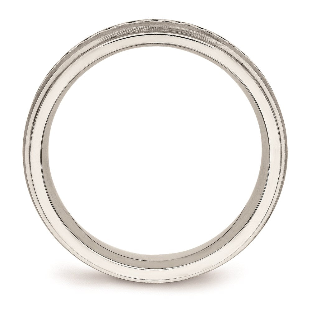 Unisex Fashion Jewelry, Chisel Brand Stainless Steel Polished & Brushed w/Silver Braid Inlay Ring