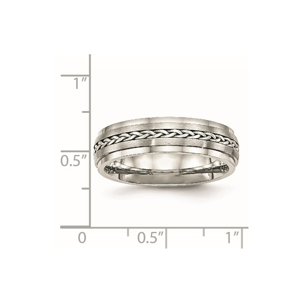 Unisex Fashion Jewelry, Chisel Brand Stainless Steel Polished & Brushed w/Silver Braid Inlay Ring