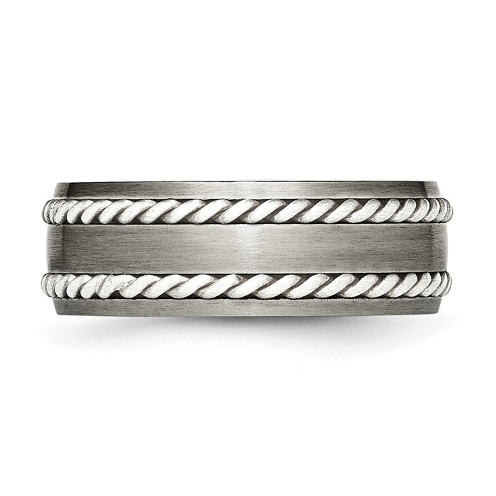 Men's Fashion Jewelry, Chisel Brand Stainless Steel Brushed w/Silver Double Twist Inlay Ring