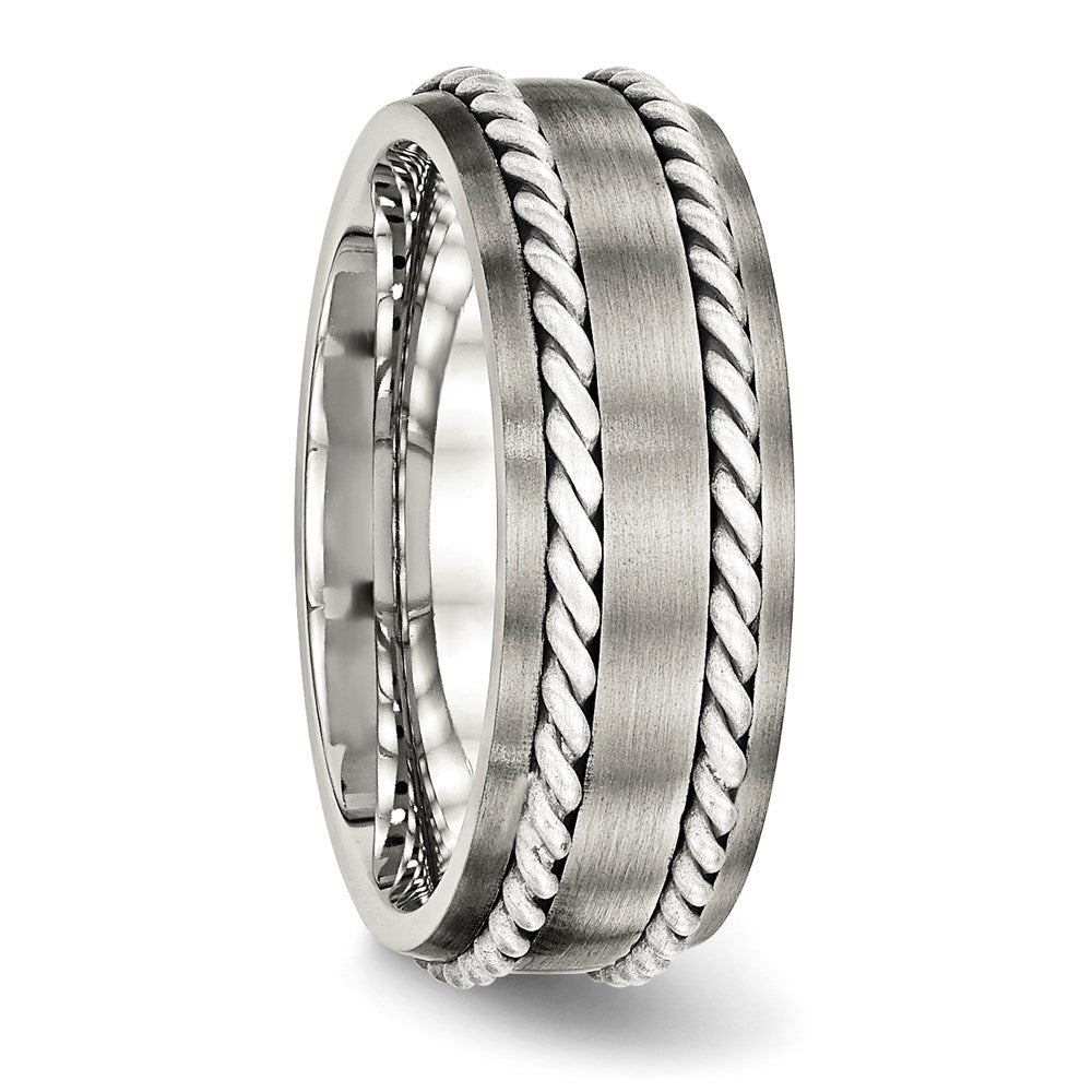 Men's Fashion Jewelry, Chisel Brand Stainless Steel Brushed w/Silver Double Twist Inlay Ring