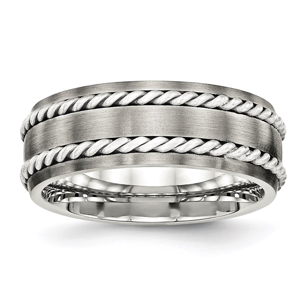 Men's Fashion Jewelry, Chisel Brand Stainless Steel Brushed w/Silver Double Twist Inlay Ring