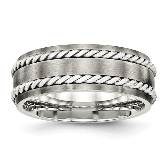 Men's Fashion Jewelry, Chisel Brand Stainless Steel Brushed w/Silver Double Twist Inlay Ring