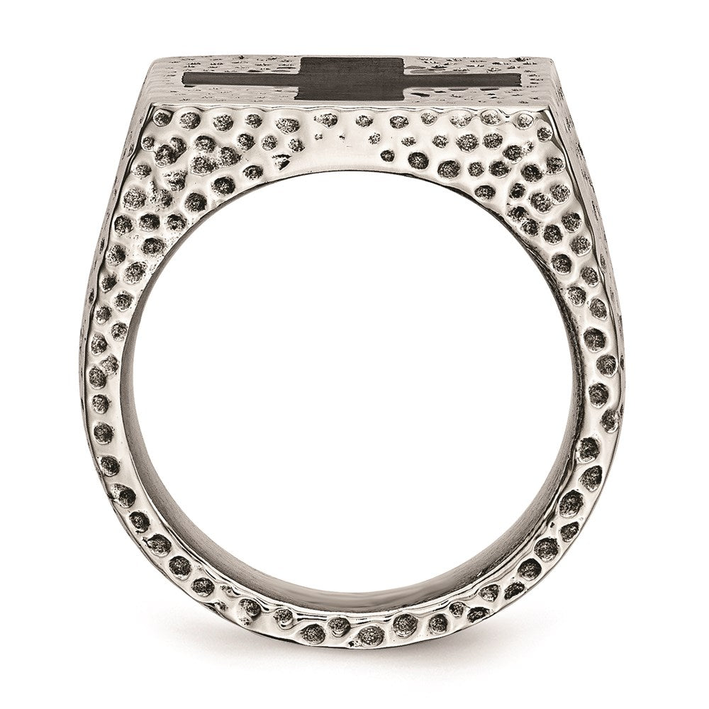 Men's Fashion Jewelry, Chisel Brand Stainless Steel Textured Black Enameled Cross Ring
