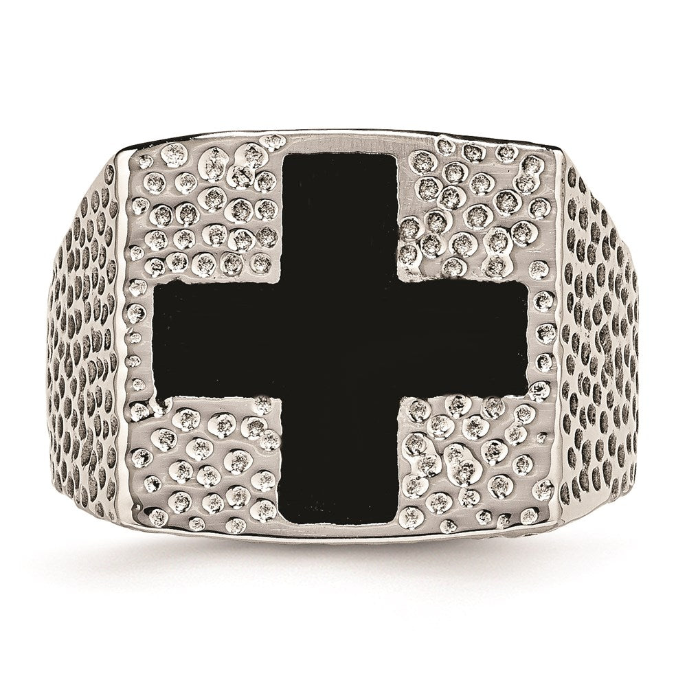 Men's Fashion Jewelry, Chisel Brand Stainless Steel Textured Black Enameled Cross Ring