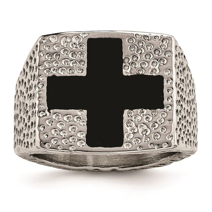 Men's Fashion Jewelry, Chisel Brand Stainless Steel Textured Black Enameled Cross Ring