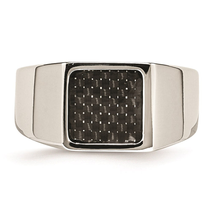 Men's Fashion Jewelry, Chisel Brand Stainless Steel Polished Signet Carbon Fiber Inlay Ring