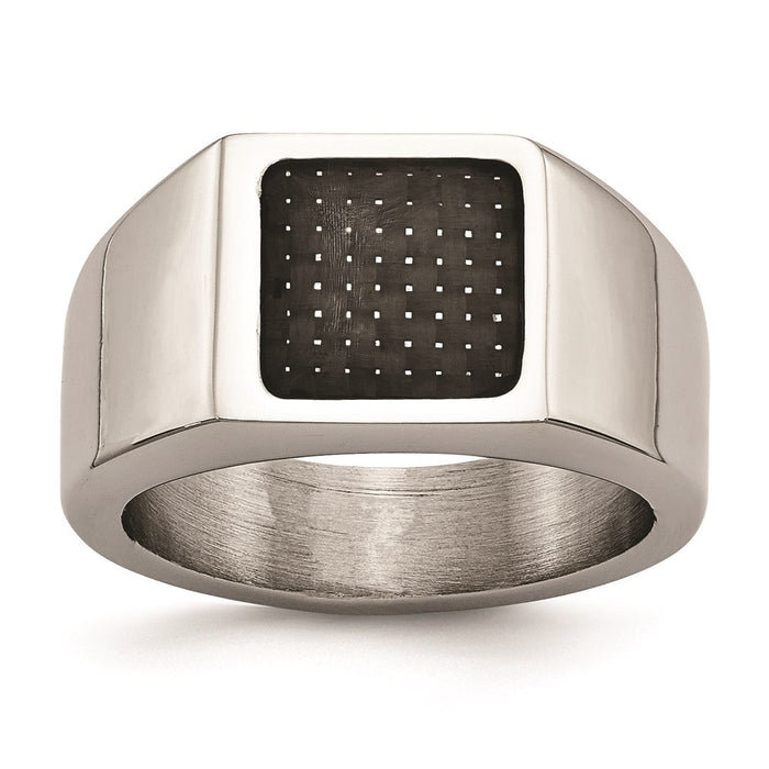 Men's Fashion Jewelry, Chisel Brand Stainless Steel Polished Signet Carbon Fiber Inlay Ring
