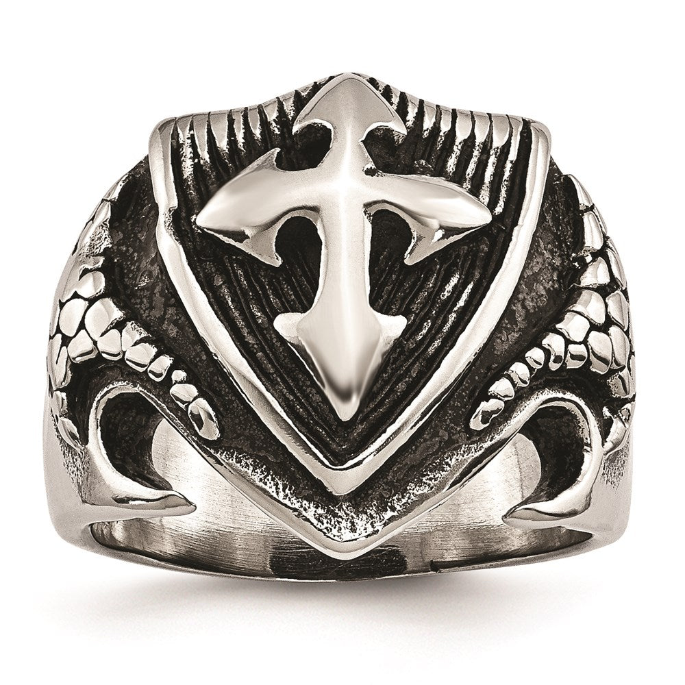 Men's Fashion Jewelry, Chisel Brand Stainless Steel Antiqued Shield Ring