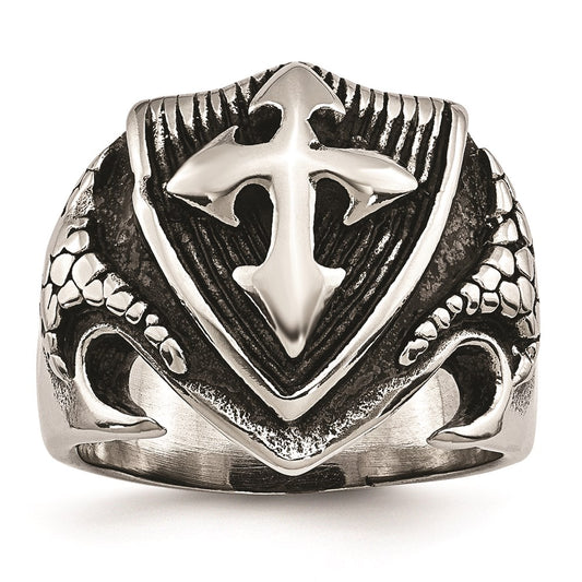 Men's Fashion Jewelry, Chisel Brand Stainless Steel Antiqued Shield Ring