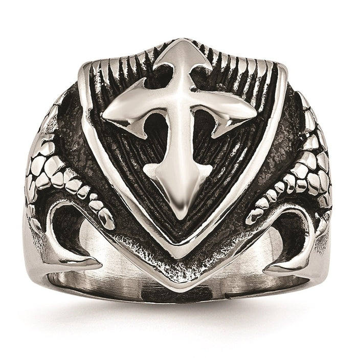 Men's Fashion Jewelry, Chisel Brand Stainless Steel Antiqued Shield Ring