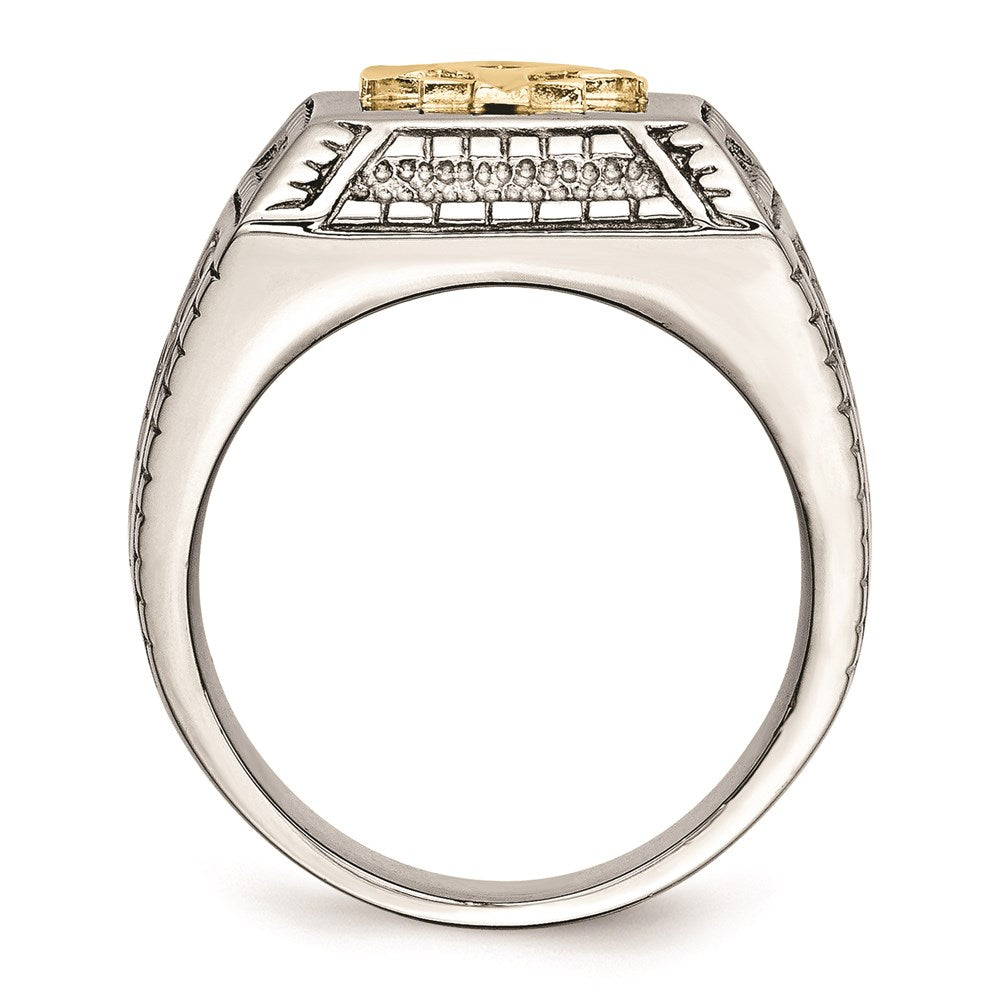 Men's Fashion Jewelry, Chisel Brand Stainless Steel Polished Yellow IP-plated w/ Sterling Silver Anchor Ring