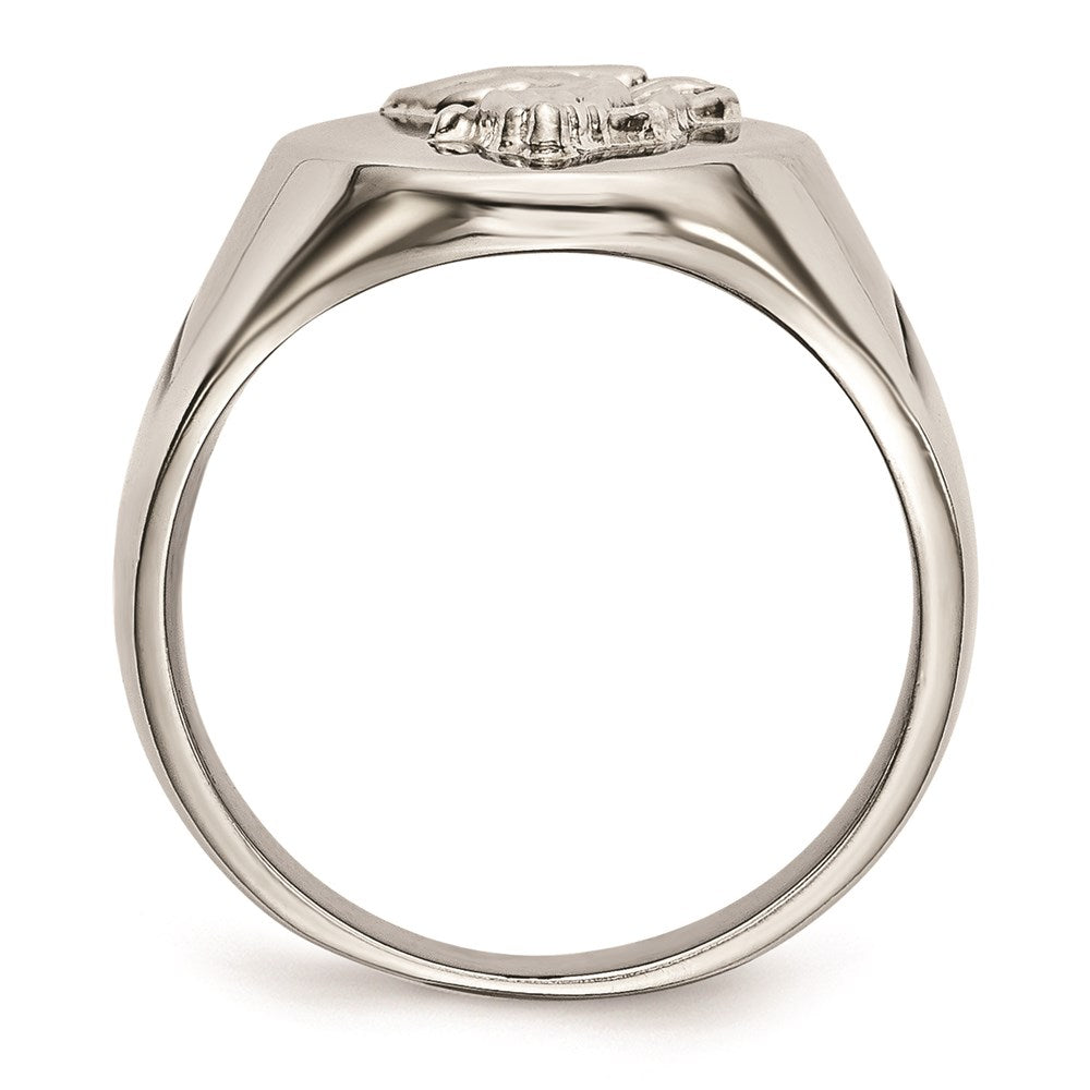 Men's Fashion Jewelry, Chisel Brand Stainless Steel Polished w/ Sterling Silver Praying Hands Ring
