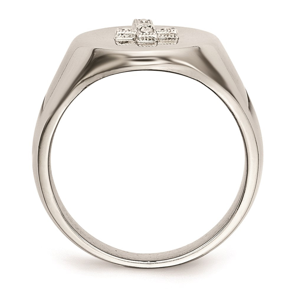 Men's Fashion Jewelry, Chisel Brand Stainless Steel Polished Cross CZ Signet Ring