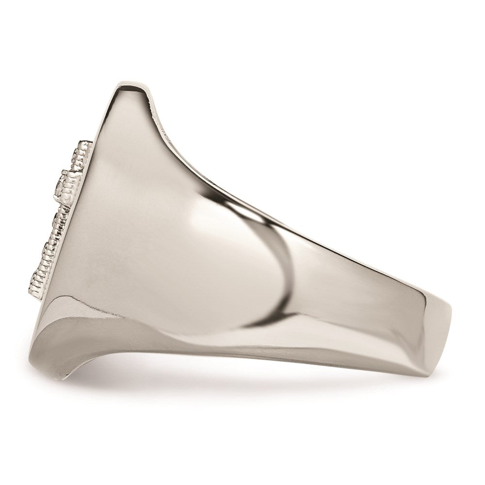 Men's Fashion Jewelry, Chisel Brand Stainless Steel Polished Cross CZ Signet Ring