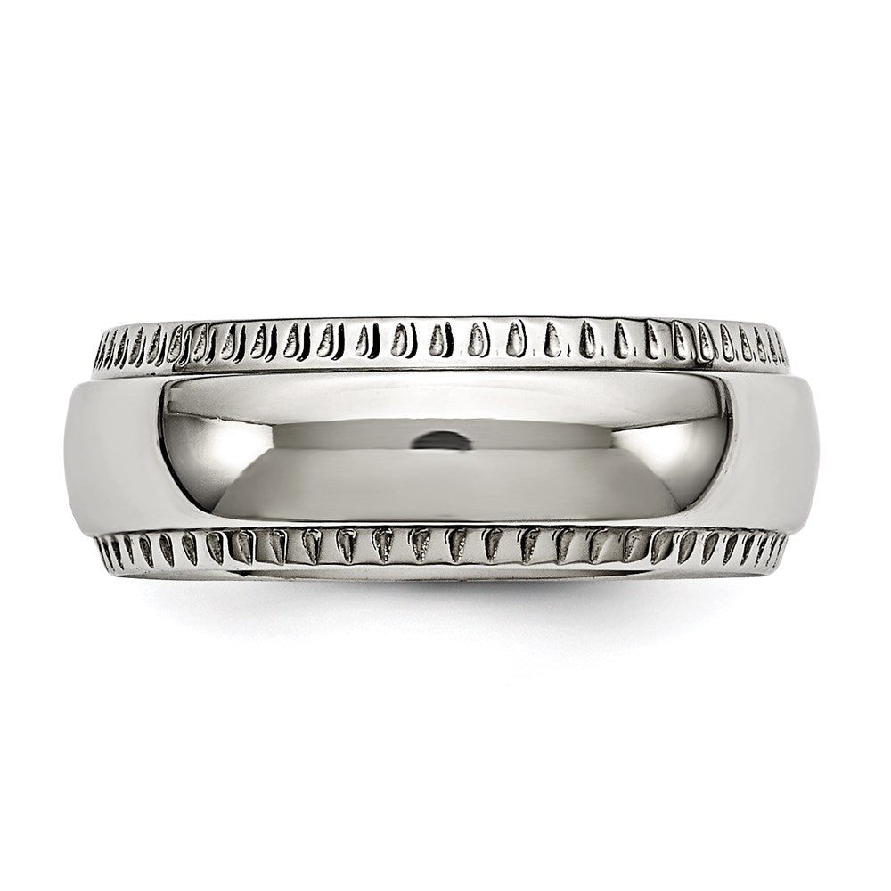 Unisex Fashion Jewelry, Chisel Brand Stainless Steel Polished Textured Edged 8mm Ring