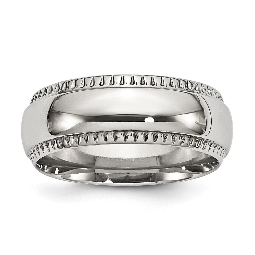 Unisex Fashion Jewelry, Chisel Brand Stainless Steel Polished Textured Edged 8mm Ring