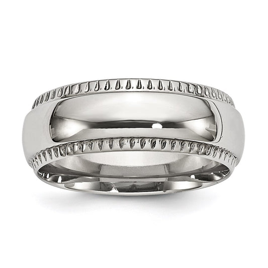 Unisex Fashion Jewelry, Chisel Brand Stainless Steel Polished Textured Edged 8mm Ring