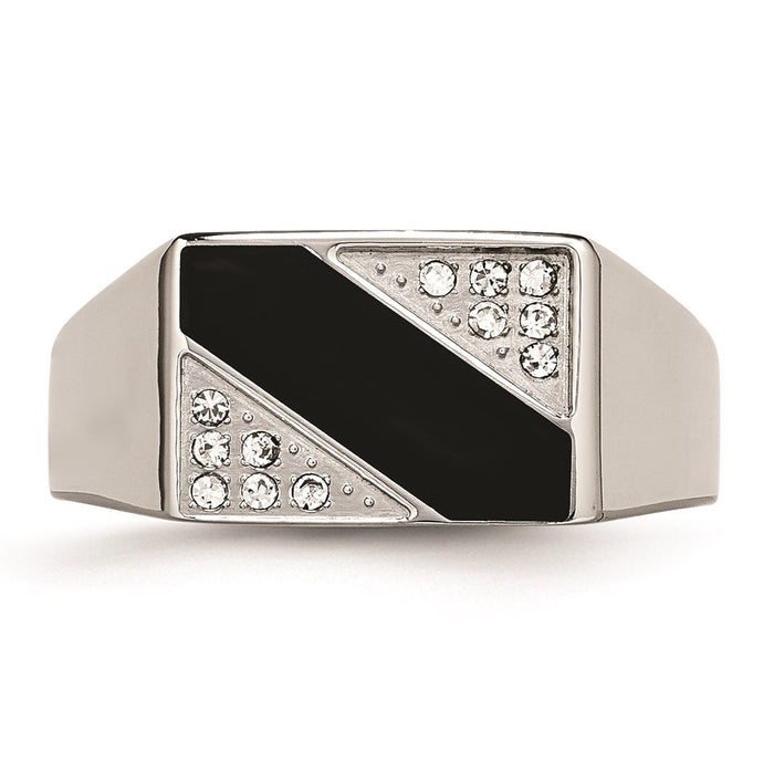 Men's Fashion Jewelry, Chisel Brand Stainless Steel Polished Black Enameled CZ Signet Ring