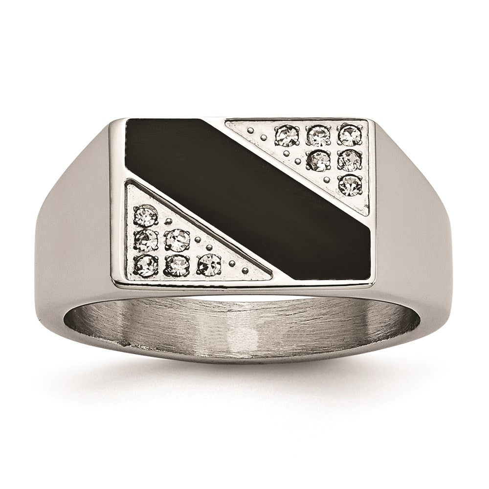 Men's Fashion Jewelry, Chisel Brand Stainless Steel Polished Black Enameled CZ Signet Ring
