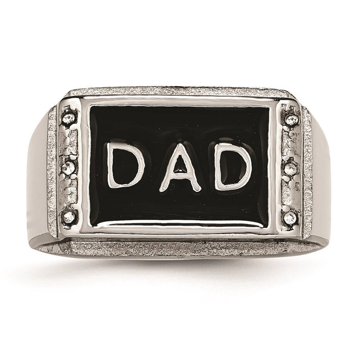 Men's Fashion Jewelry, Chisel Brand Stainless Steel Polished Black Enameled CZ Dad Ring