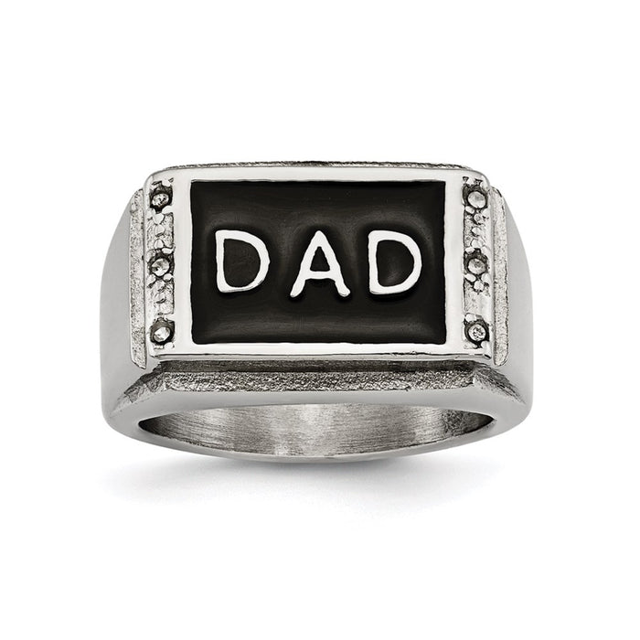 Men's Fashion Jewelry, Chisel Brand Stainless Steel Polished Black Enameled CZ Dad Ring
