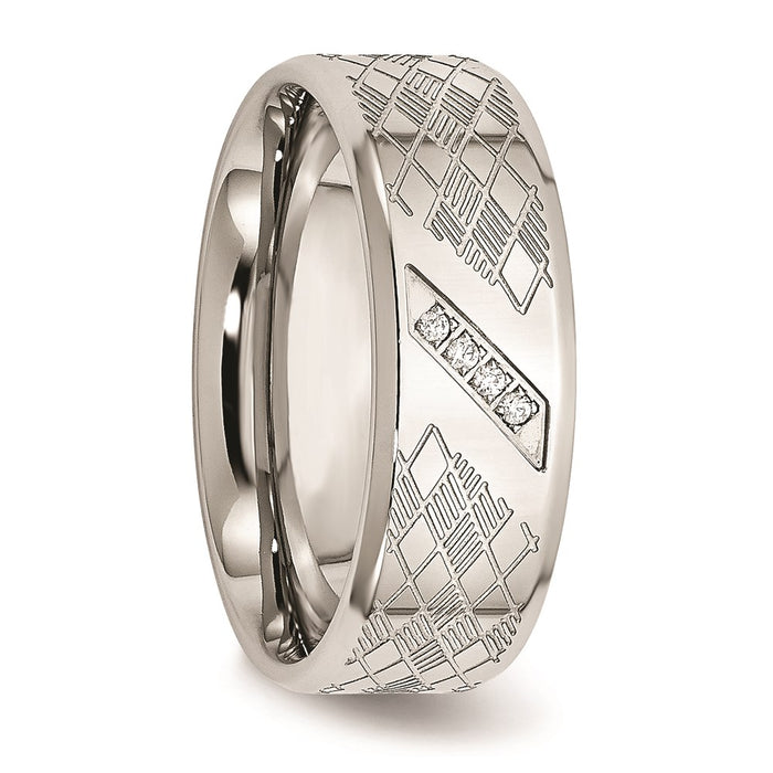 Unisex Fashion Jewelry, Chisel Brand Stainless Steel Polished & Textured CZ Ring