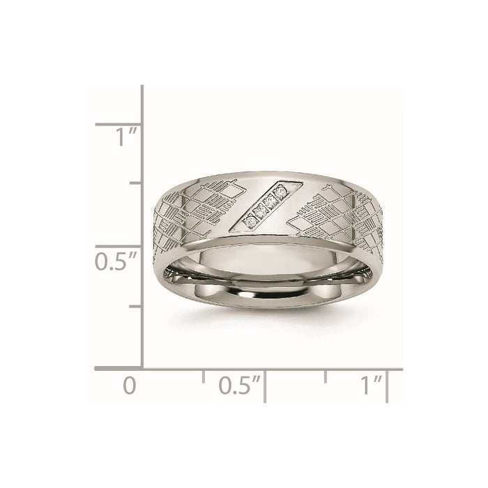 Unisex Fashion Jewelry, Chisel Brand Stainless Steel Polished & Textured CZ Ring