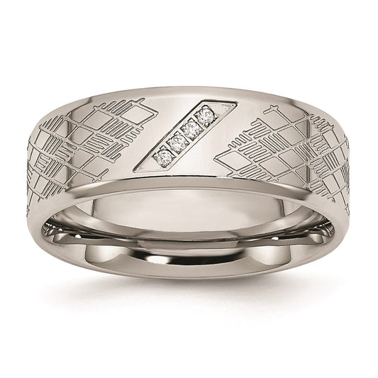 Unisex Fashion Jewelry, Chisel Brand Stainless Steel Polished & Textured CZ Ring
