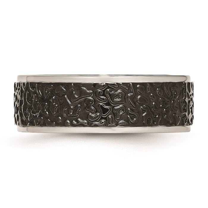 Unisex Fashion Jewelry, Chisel Brand Stainless Steel Polished and Textured Black Ip-plated Ring Band