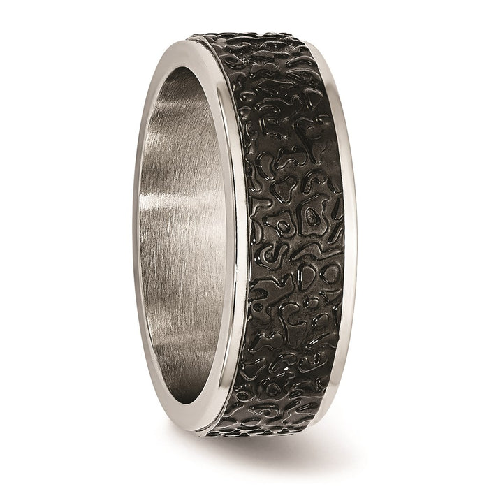 Unisex Fashion Jewelry, Chisel Brand Stainless Steel Polished and Textured Black Ip-plated Ring Band