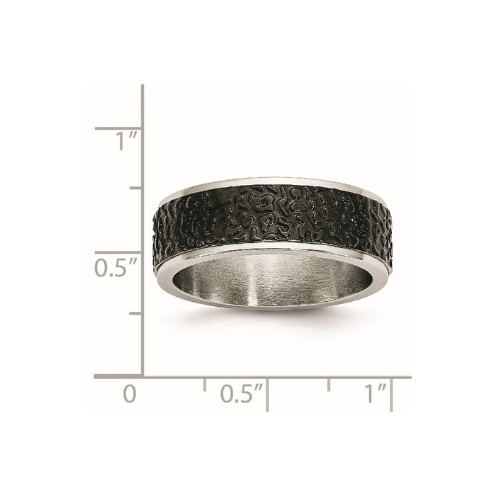 Unisex Fashion Jewelry, Chisel Brand Stainless Steel Polished and Textured Black Ip-plated Ring Band