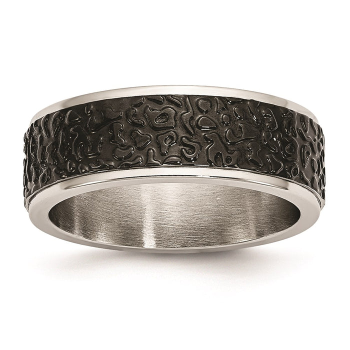Unisex Fashion Jewelry, Chisel Brand Stainless Steel Polished and Textured Black Ip-plated Ring Band