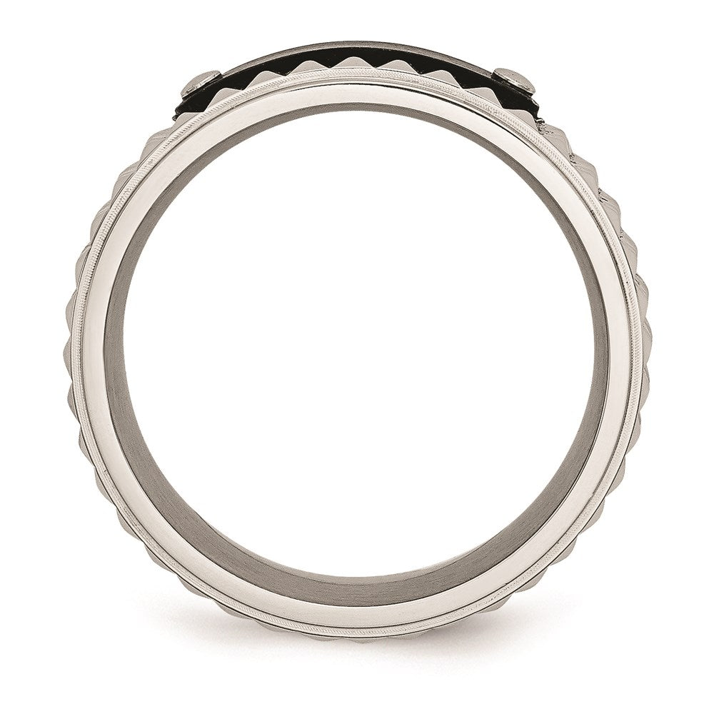 Unisex Fashion Jewelry, Chisel Brand Stainless Steel Brushed and Polished Black IP-plated Faceted Ring