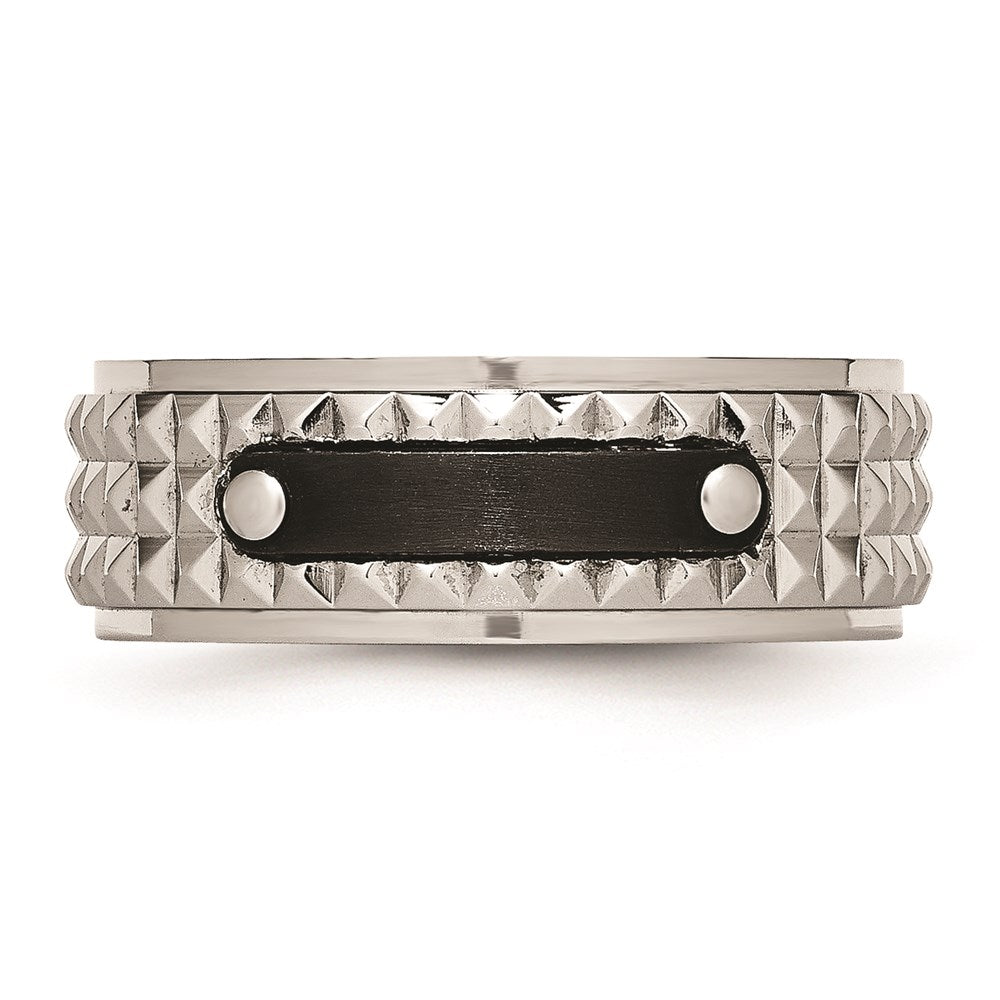 Unisex Fashion Jewelry, Chisel Brand Stainless Steel Brushed and Polished Black IP-plated Faceted Ring