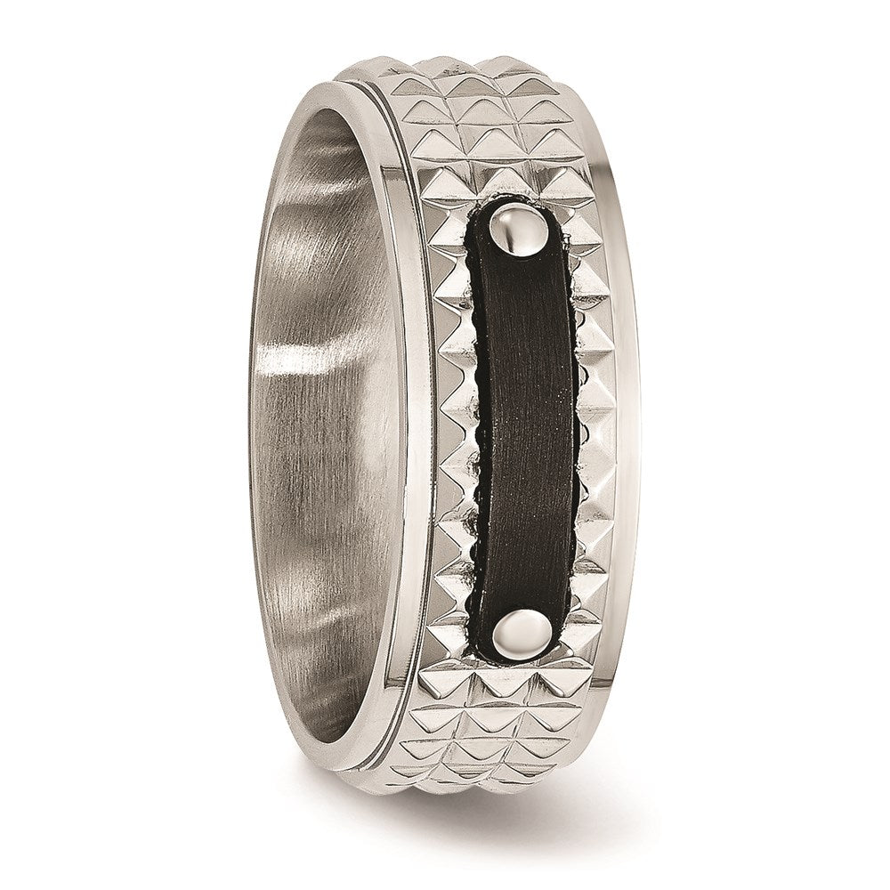 Unisex Fashion Jewelry, Chisel Brand Stainless Steel Brushed and Polished Black IP-plated Faceted Ring