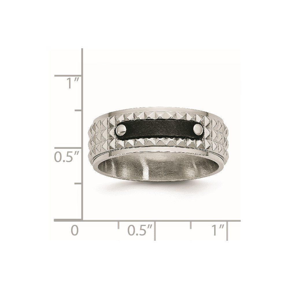 Unisex Fashion Jewelry, Chisel Brand Stainless Steel Brushed and Polished Black IP-plated Faceted Ring