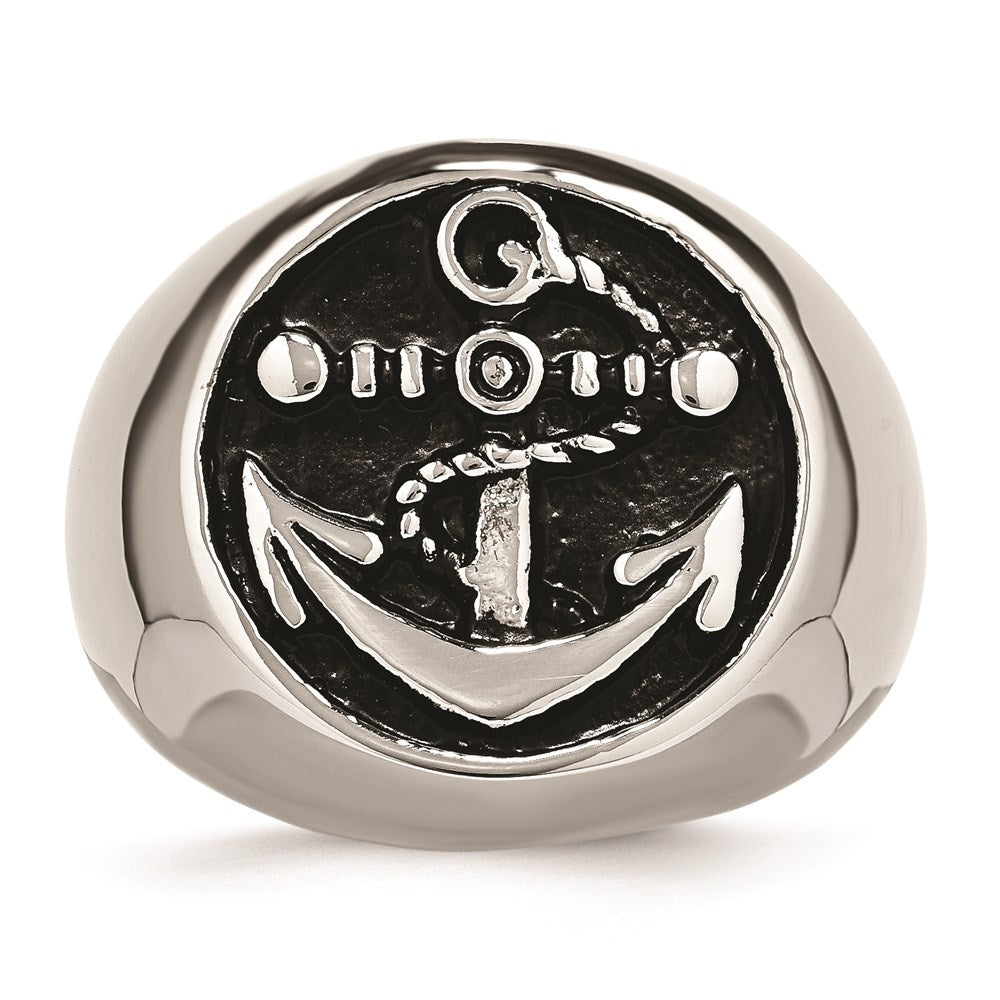 Men's Fashion Jewelry, Chisel Brand Stainless Steel Antiqued and Polished Anchor Ring