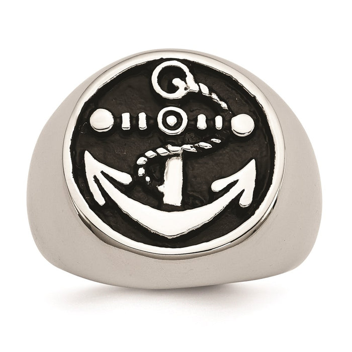 Men's Fashion Jewelry, Chisel Brand Stainless Steel Antiqued and Polished Anchor Ring