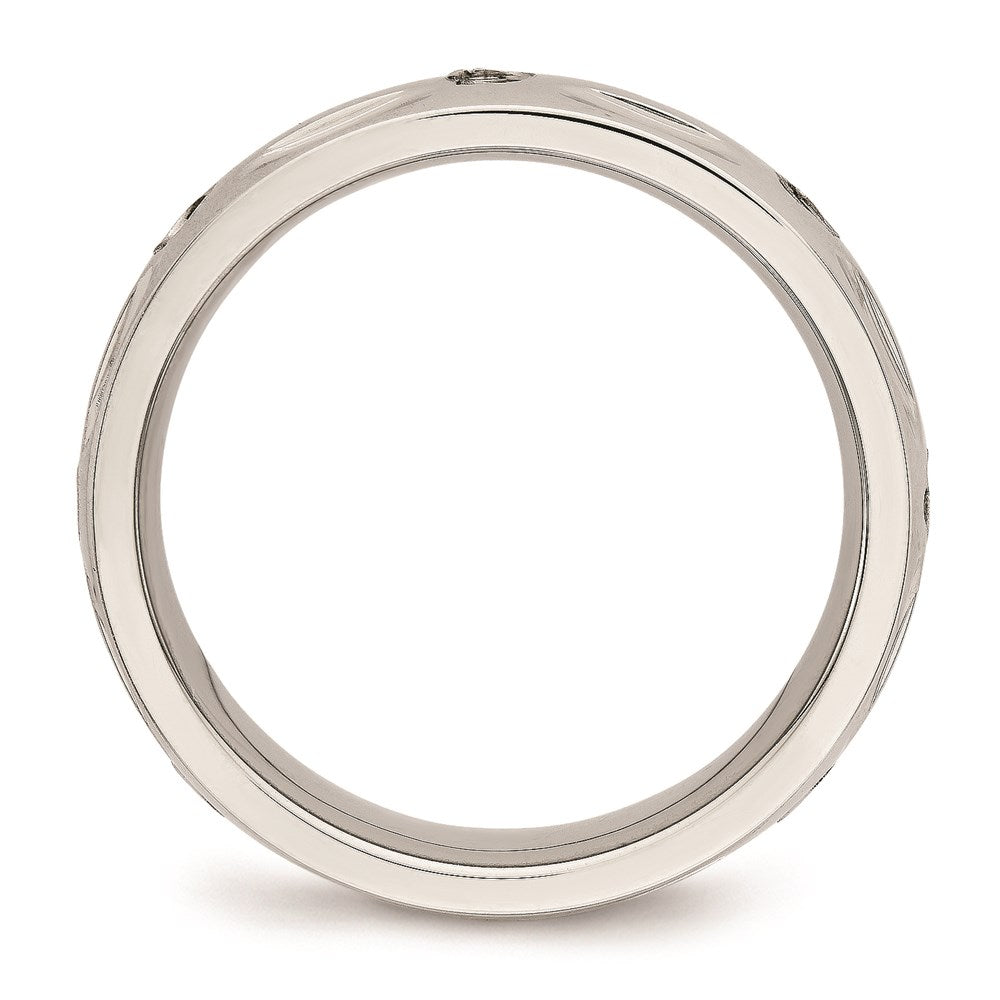 Unisex Fashion Jewelry, Chisel Brand Stainless Steel Polished Grooved CZ Ring