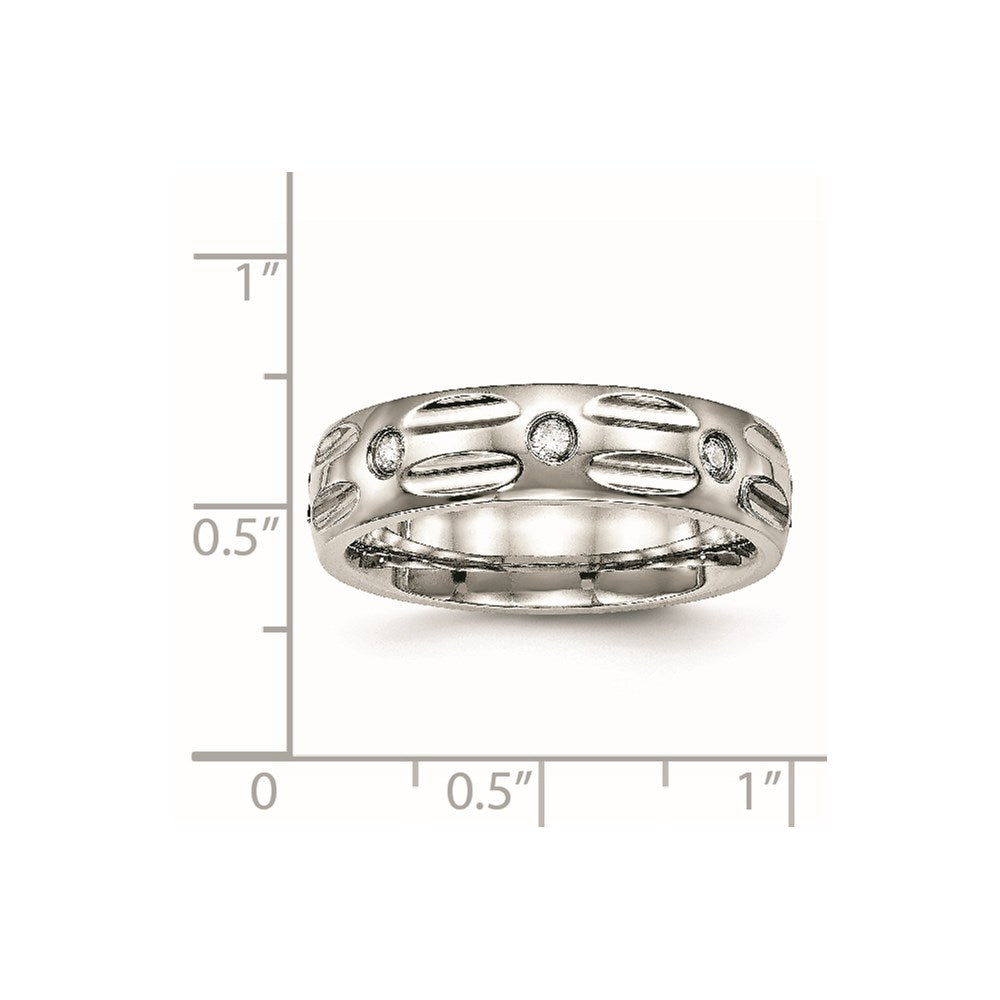 Unisex Fashion Jewelry, Chisel Brand Stainless Steel Polished Grooved CZ Ring