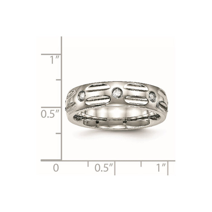 Unisex Fashion Jewelry, Chisel Brand Stainless Steel Polished Grooved CZ Ring