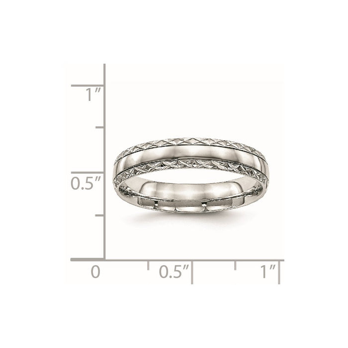 Unisex Fashion Jewelry, Chisel Brand Stainless Steel Polished Grooved Criss Cross Design Ring