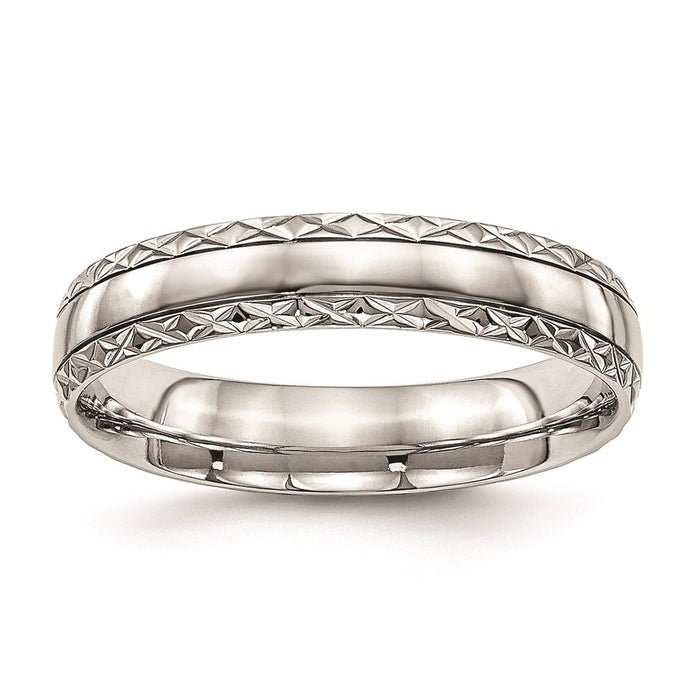 Unisex Fashion Jewelry, Chisel Brand Stainless Steel Polished Grooved Criss Cross Design Ring