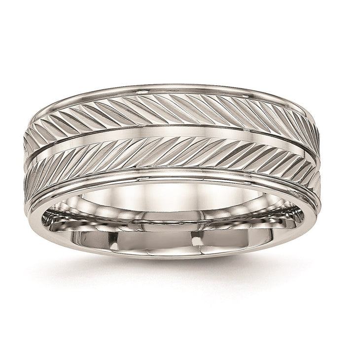 Unisex Fashion Jewelry, Chisel Brand Stainless Steel Polished Grooved Ring