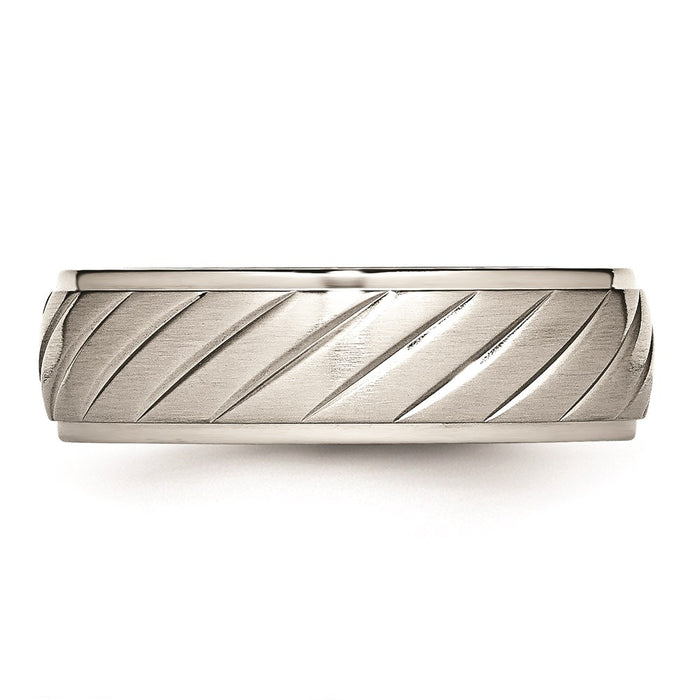 Unisex Fashion Jewelry, Chisel Brand Stainless Steel Brushed and Polished Grooved Ring