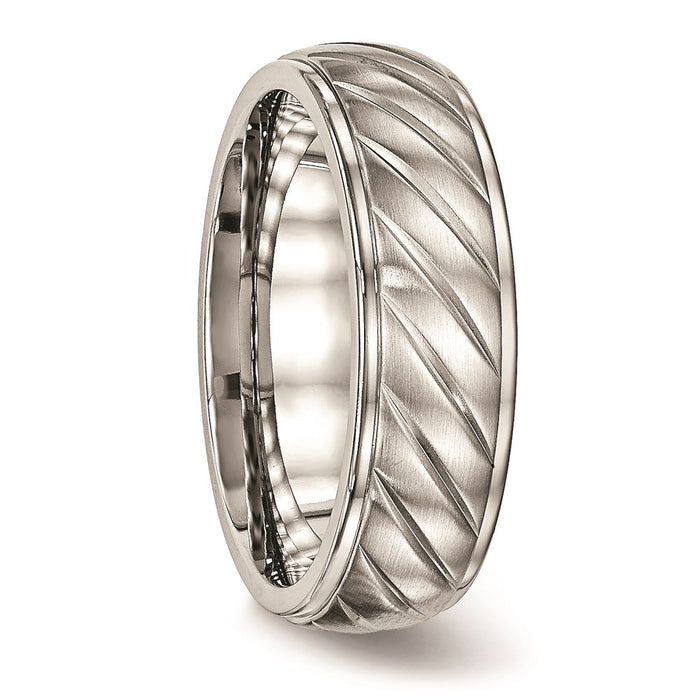 Unisex Fashion Jewelry, Chisel Brand Stainless Steel Brushed and Polished Grooved Ring