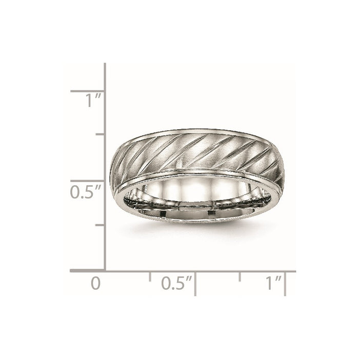 Unisex Fashion Jewelry, Chisel Brand Stainless Steel Brushed and Polished Grooved Ring